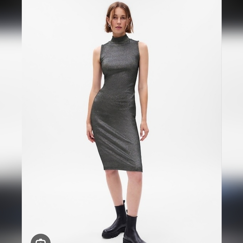 Gap Metallic Mockneck Midi Dress Sz Small Tall Like New
